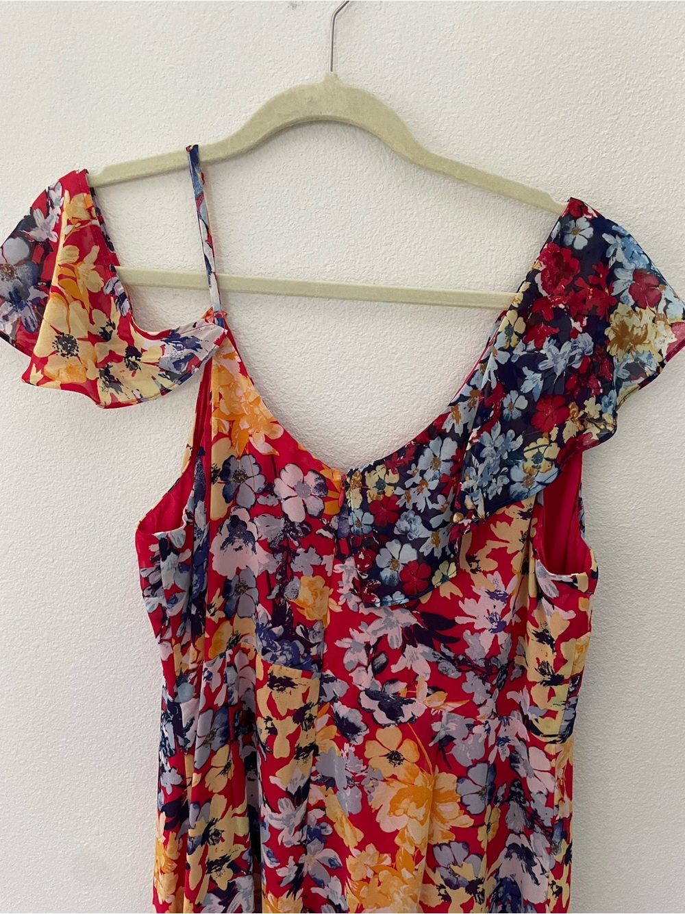 Lulu's Bright Red Floral Slip Dress with Yellow Accents